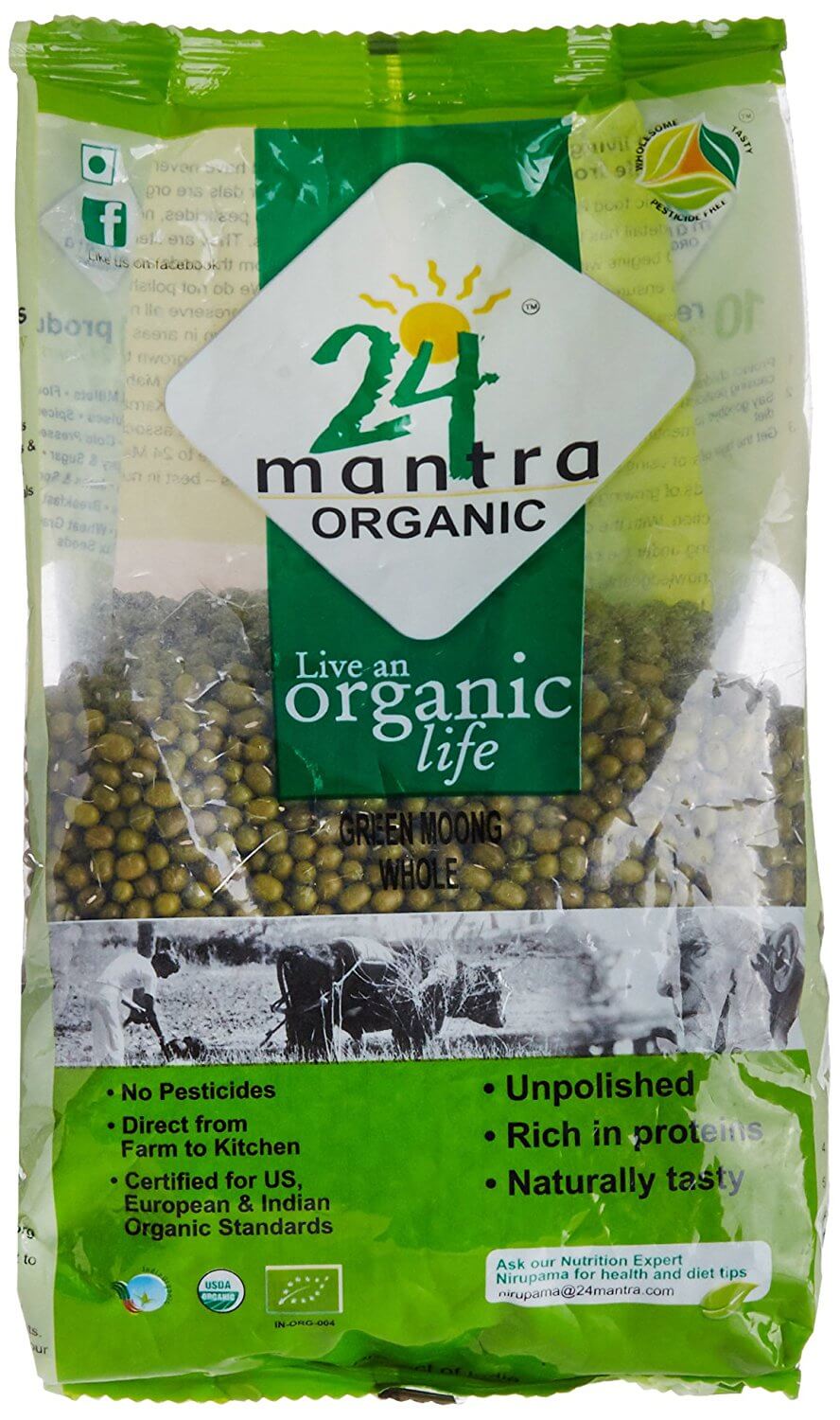 24 Mantra Organic Green Moong Whole, 500g
