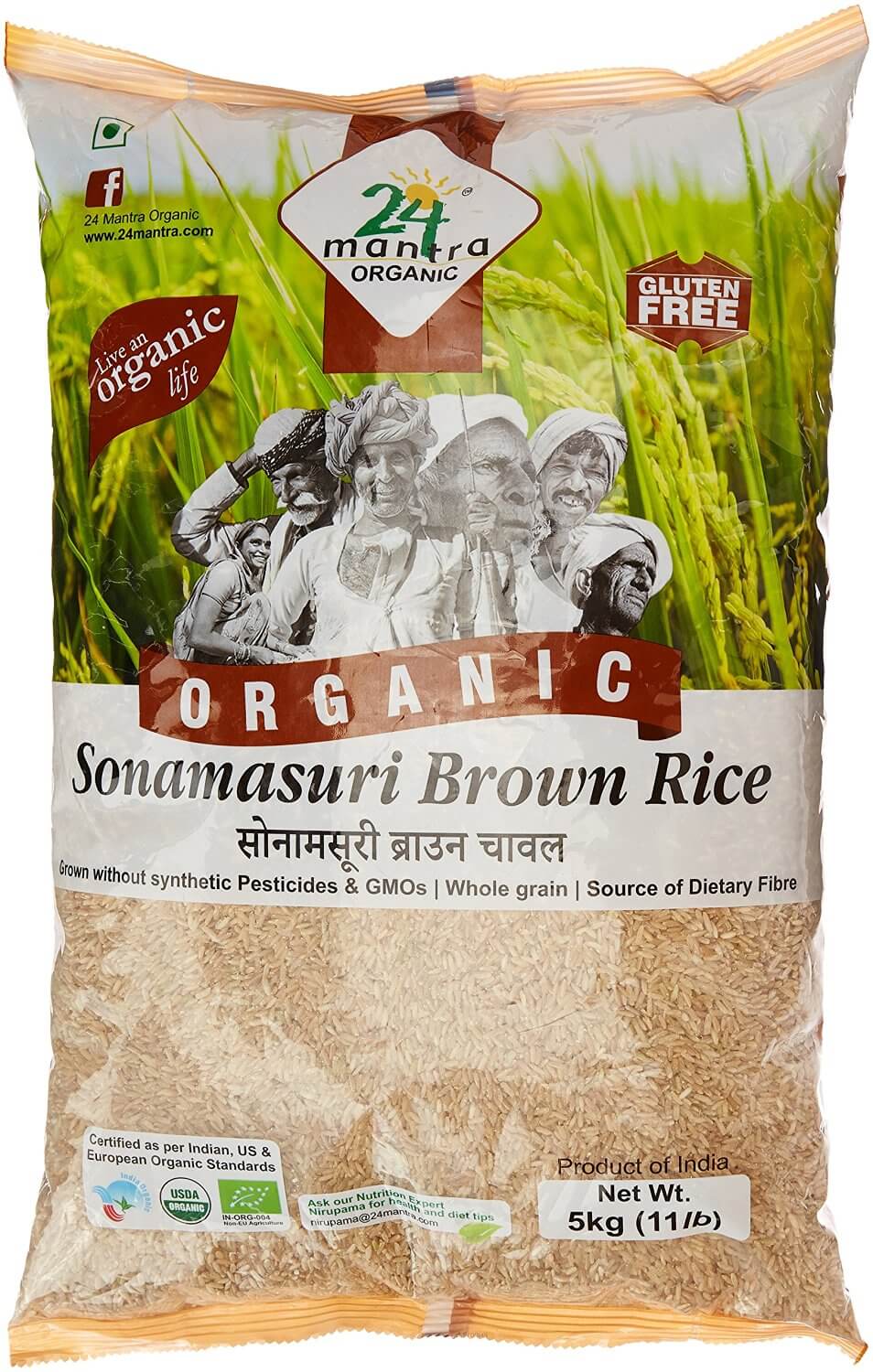 24 Mantra Organic Sonamasuri Raw Rice Brown Organic, 5kg